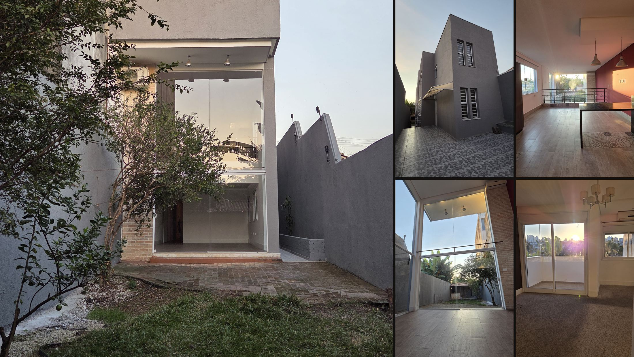 Composição de fotos da casa triplex à venda no Ipiranga, São Paulo — fachada, ambientes internos e vista panorâmica